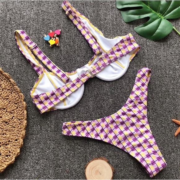 1627 Lydia purple checked cheeky swimsuits - Picture 5 of 6